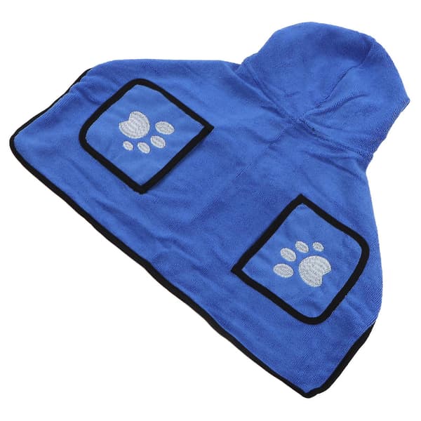 Blå katte- og hunde badekåbe med håndlommer, hætte design, stærk absorberende og hurtig tørring
