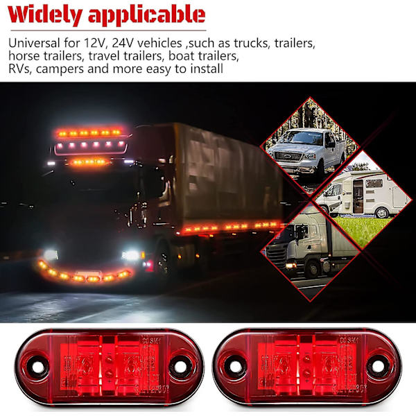 10 stk 2,5 tommers 2 diode tilhengermarkeringlys vanntett LED tilhenger sidemarkeringlys oval tilhenger kjørelys for lastebil RV eksteriør markering lys