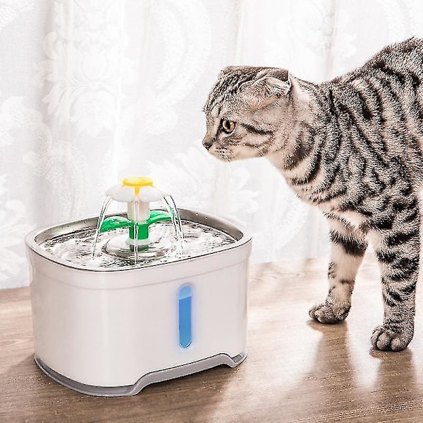 2,4 l automatisk kæledyrsvandfontæne med LED elektrisk USB hund kat kæledyr automatisk foderautomat skål kæledyr