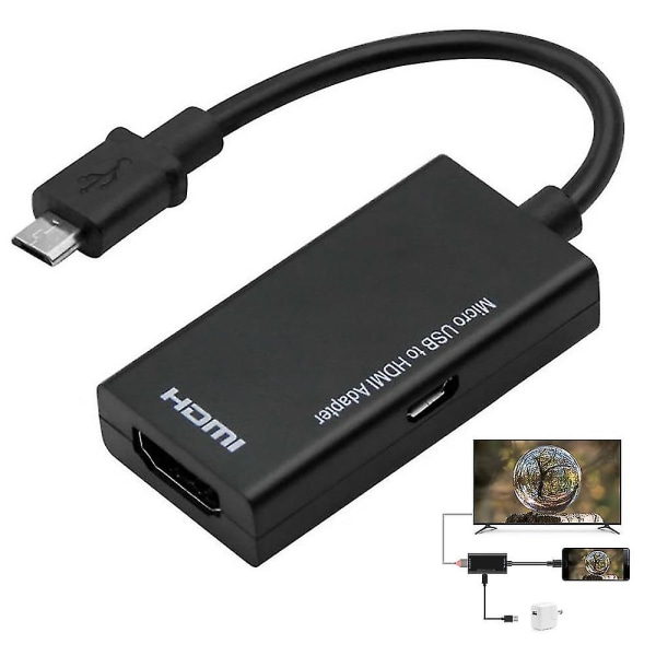 Micro USB til HDMI hun-adapter konverterkabel til Android-telefon, pc, bærbar computer, HD-tv