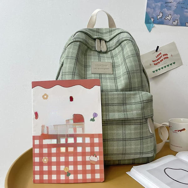 Rygsæk Ternet Skole rygsæk Salviegrøn Rygsæk Til Piger Junior Prep Skoleartikler (salviegrøn) feng