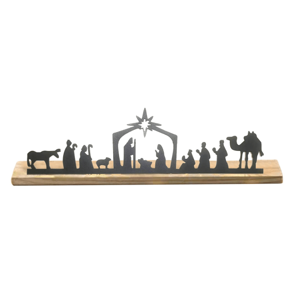 Julkrubba Julkrubba för jul inomhus svart metall set med träbas Nacimientos Navidenos Figuras Små människor Julkrubba Set Res