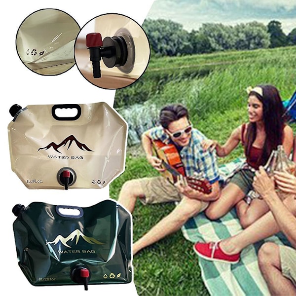 8L Bärbar hopfällbar mjuk vattenförvaringsväska för picknick resor camping (Khaki)