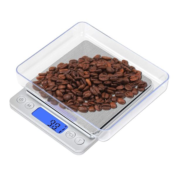 Piao digital köksvåg, USB-laddning, 3 kg/0,1 g, minielektrisk köksvåg, vattentät digitalvåg, USB-laddningsbar, LCD-display, rostfritt stål