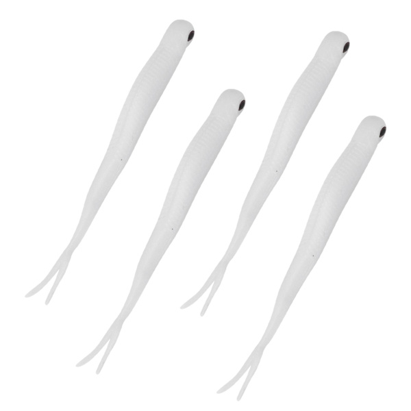 Hvite lange gaffel myke hale fiske lokke - 4 stk, kunstige naturtro lokke for fiskeutstyr, 123 mm lengde og 6,5 g vekt