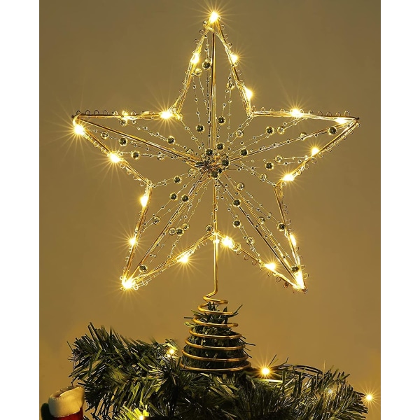 Stjärna julgran, Pentakelformad lampa med pärlsträngljus Metallspiralfot, juldekoration Inomhusfest Hem Vardagsrum Sovrumssmet