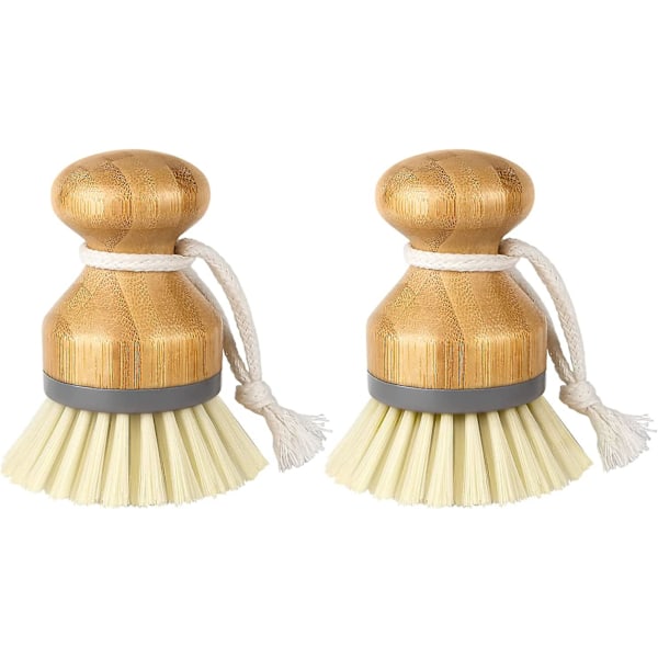 Bamboo Palm Brush, Scrubbing Brush For Cleaning Dishes Flat Pans Kitchen Sinks, Set Of 2