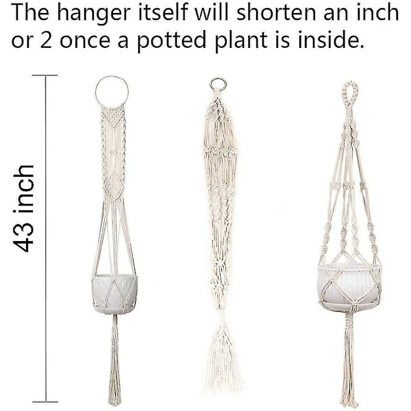 Macrame-växtupphängningar, set med 4 inomhusupphängda krukor, handgjord upphängningsbar växtkruka - 43 tum, 4 ben