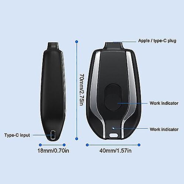 Mini portabel extern typ-c Power Bank batteri Nödladdare för mobiltelefon (svart)