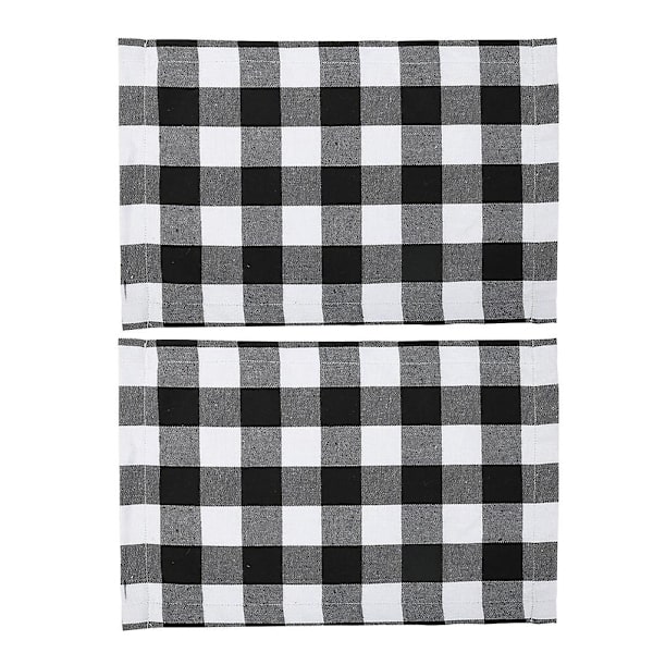 2 kpl Klassinen ruudullinen kuvio Hotellin ravintolan Banketti Pöytäliina Asetinmatto Ruokailuväline Matto Kotiin (Mustavalkoinen Harmaa)（44X29CM，Musta）