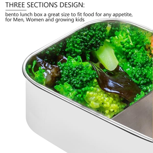 Rustfritt stål Bento Box Lunsjbeholder, 3-roms 1400 ml (Sølv)
