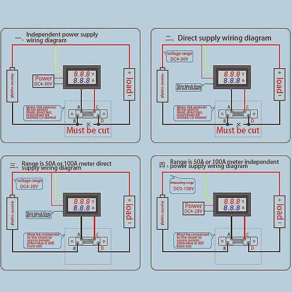 For Dc 0-100v 50a Led Digitaalinen Kaksoisnäyttö Jännitevirtamittari Virtatunnistuksella (Punainen ja sininen)