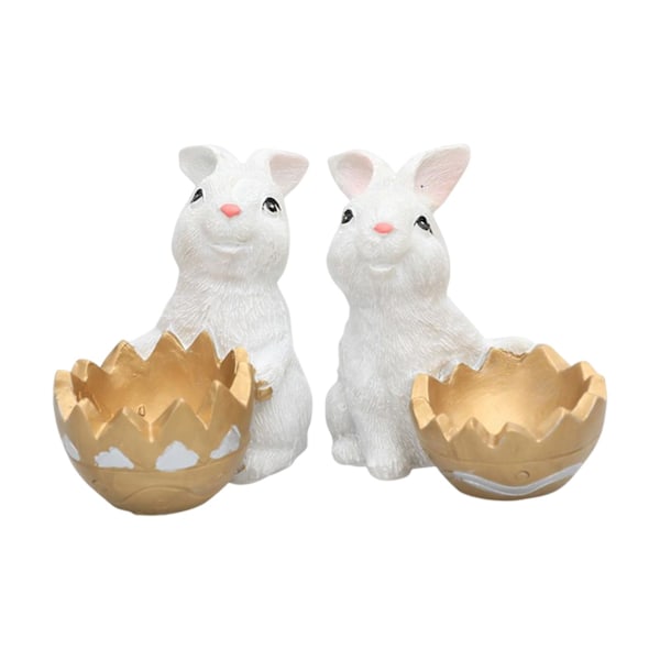 2x Bunny Figurines Rabbit Statue Animal For Easter Living Room Party Favor