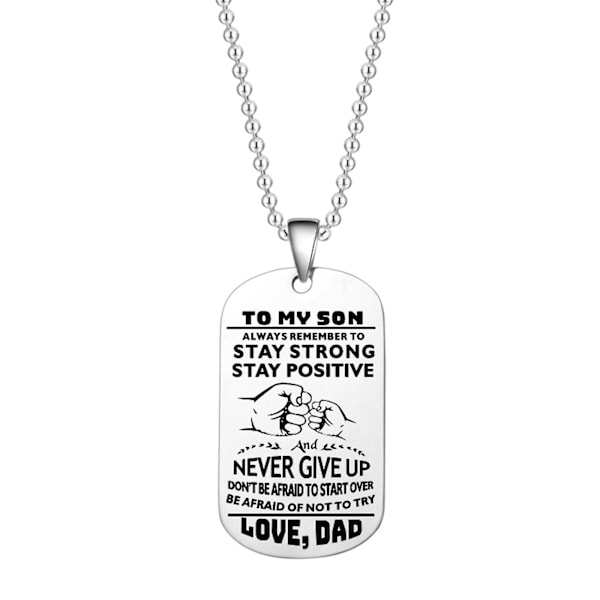 Halsband till min son från pappa, inspirerande ord graverade tagghänge halsband för födelsedagspresent till son från mamma pappa（50mmx28mm，Silver）