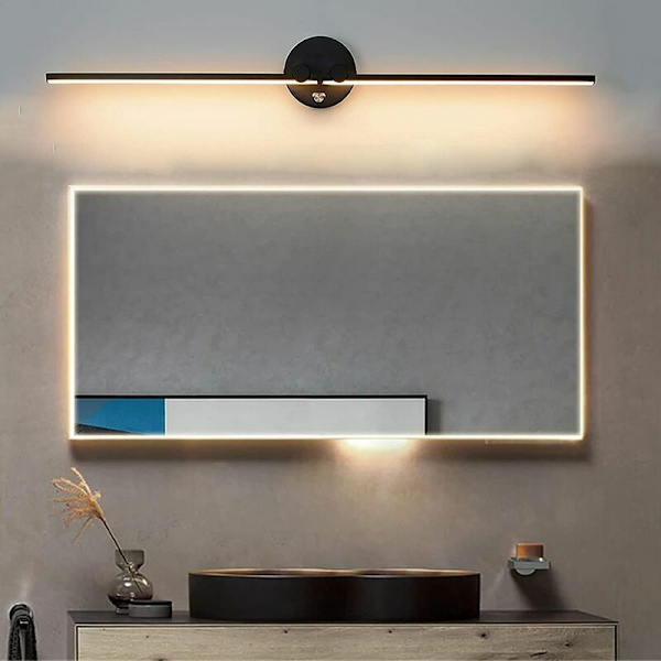 Badrumsvägglampa med strömbrytare 2 glödlampor 12W LED för badrumsspegel 73cm Dubbel LED-lampa Justerbar arm 300° (Svart 3000K)