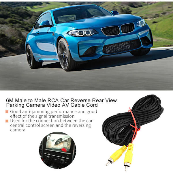 6M hane till hane RCA bil backkamera video AV-kabel sladd