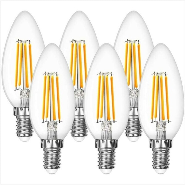 Sex stycken LED Vintage Ljuslampa 4W E27 LED Varmvit Ersättning 40W Filamentlampa Icke-Dimbar