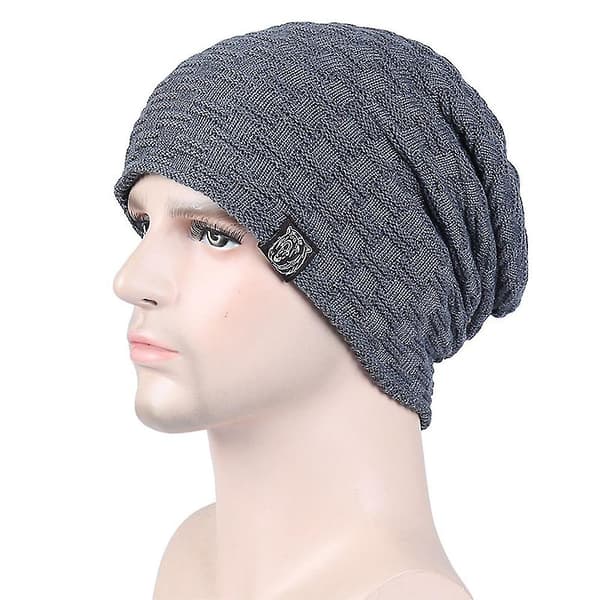 1 st hatt för män vinter varma mössor stickade slouchy tjock mössa (grå)