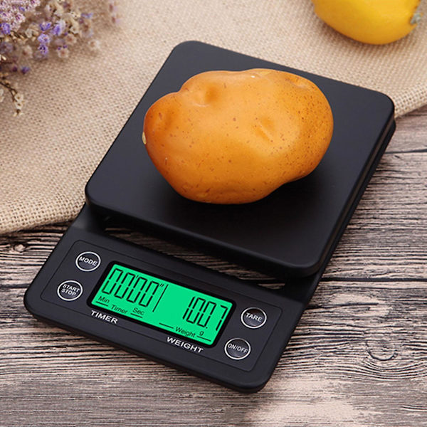 Kökets digitala kaffevåg med timer (svart 3 kg 0,1 g)