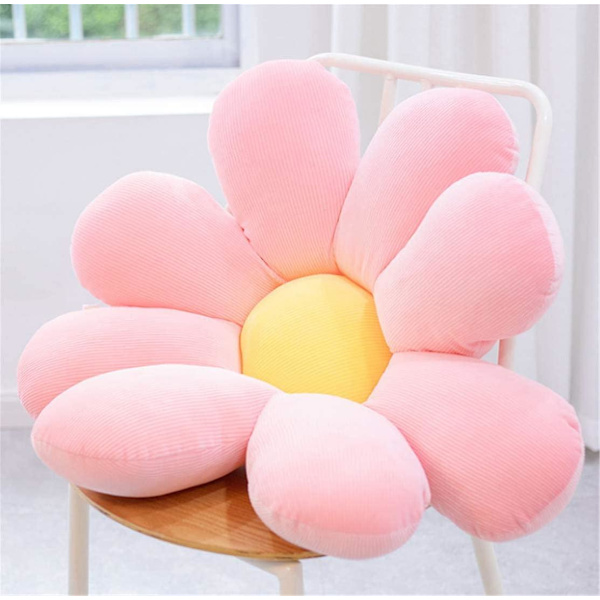 60 cm lyserød blomsterpude, Daisy-pyntepude, pude i form af en tusindfryd, sød pude, blomstergulvpudestolpude, dekorativ plys-pyntepude L
