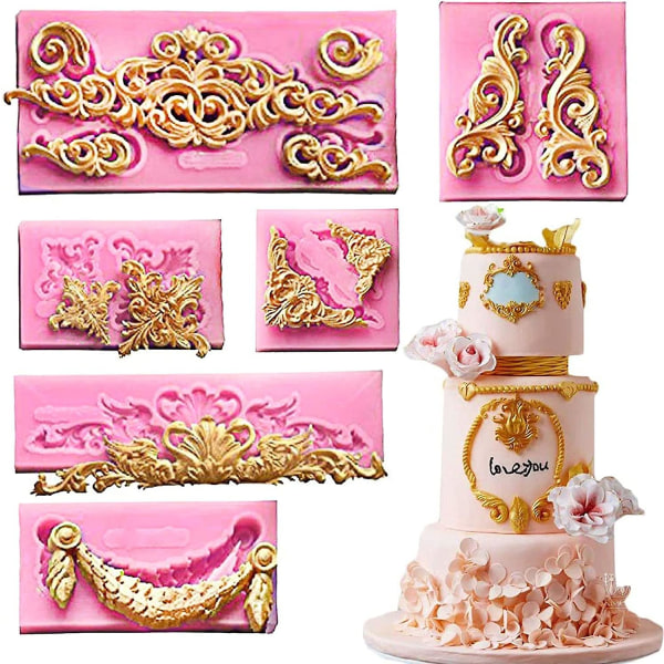 (sett med 6)barokke fondantformer for kakepynt krøller Scroll blondekant Godteri silikonform for sukkertøy
