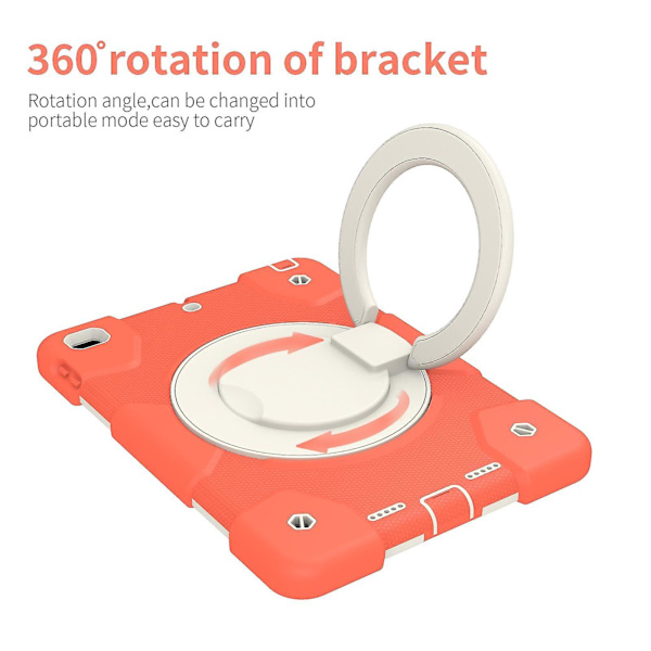 Nytt 360 roterande stativfodral för iPad 9,7 tum 2018 med axelrem, kameraskydd (korallorange)