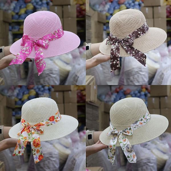 Dam solhatt strand bred brätte floppy halmhatt vår sommar solhatt（Rosa）