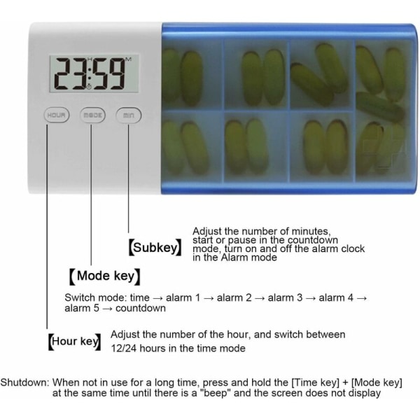 Automatisk pillerbox - Bärbar automatisk pillerdispenser för äldre med USB-larm - Daglig pillerbox - Organiseringslarm - 7 fack