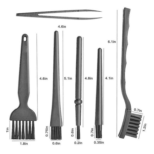 6 i 1 antistatisk borste, 5 x multistorlek antistatisk bärbar plastborste med 1x antistatisk plast
