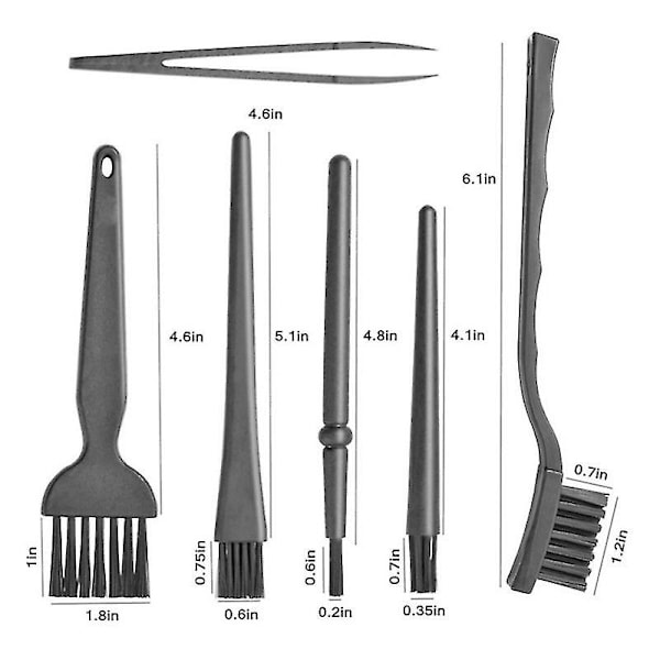 6 i 1 antistatisk børste, 5 x multistørrelse antistatisk bærbar plastbørste med 1x antistatisk plast