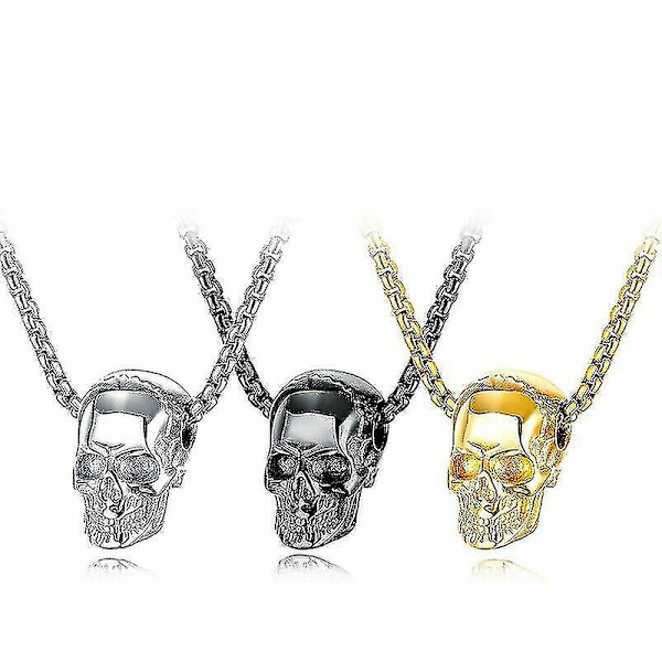 Herre Skull Pendant Gotisk Biker Sølv Halskjede Rustfritt Stål Kjede Halloween（Sølv）