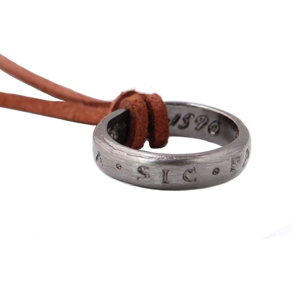 Uncharted 4 Nathan Drake gravert ringanheng med justerbar brun skinnkjede (unisex)