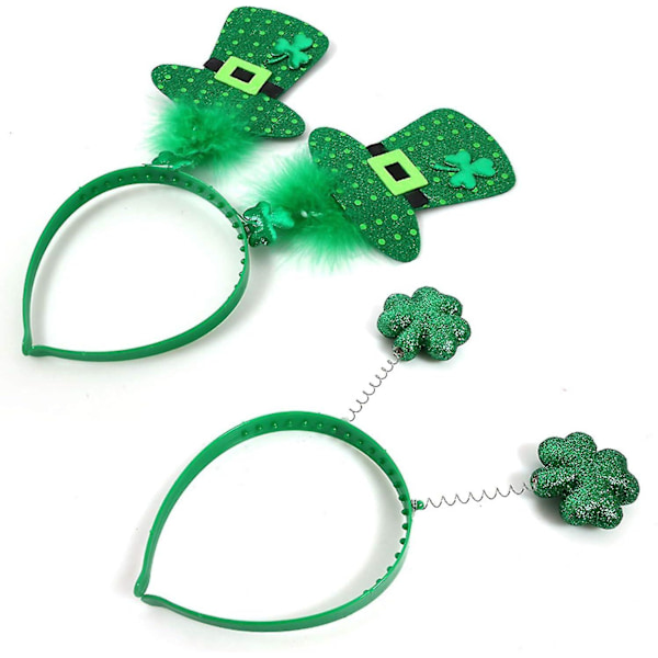 6 st. Patrick's Day Shamrock Clover pannband set, söta gröna topphatt pannband boppers irländska rosett hårbåge dekoration