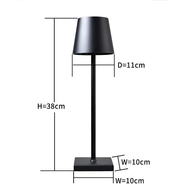 Sladdlös bordslampa i aluminium, 3-vägs dimbar, vattentät, i metall, USB-laddningsbar bordslampa för läsning -CL KJ（Svart）