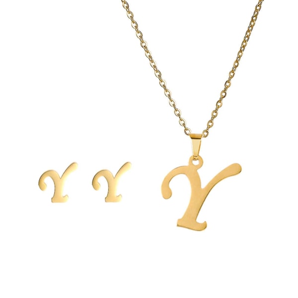 Fashion Women Gift 26 English Letter Name Chain Pendant Necklaces Earring Set Je