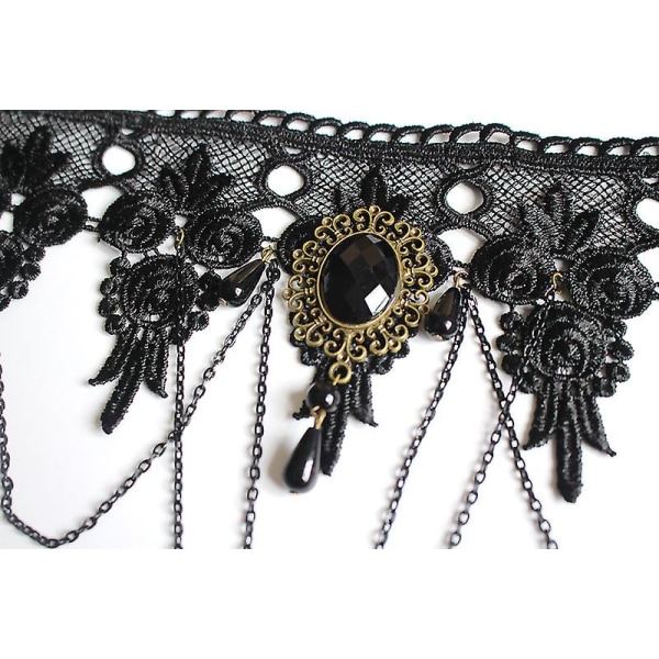 Elegant Vintage Princess Black Lace Gothic Statement Halskjede+armbånd