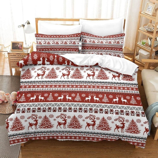 Deers Julgranar Santa Claus Snowman Holiday Mjuk Säng Sängkläder Set Cover Jul Cover Set King Queen Size（Som visat）