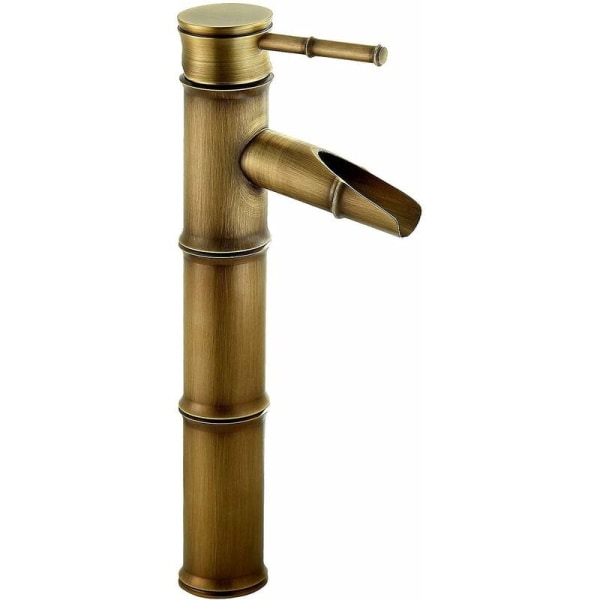 Hög bambukran, enkelhålsblandare för varmt och kallt vatten i rinnande vattenbassäng, badrumsblandare i brons
