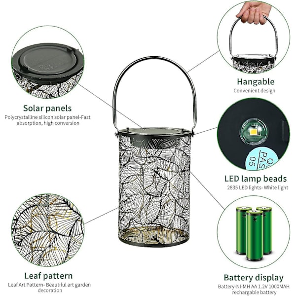 2 kpl LED-aurinkolyhty Ulkoaurinkolyhty Vedenpitävä Koristeellinen Metalli Ripustuslamppu wit