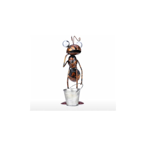 33 cm stor järnmyraskulptur med tecknad myra med löstagbar hink Trädgårds- eller skrivbordsdekor Suckulent blomkruka Smyckesförvaring