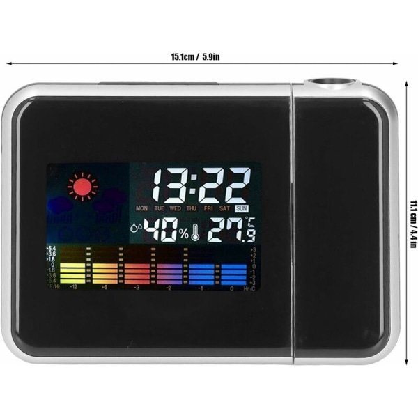 Digital Projektionsväckarklocka med temperaturhygrometer Tid Datum LCD-display Klocka - med USB-kabel Vit