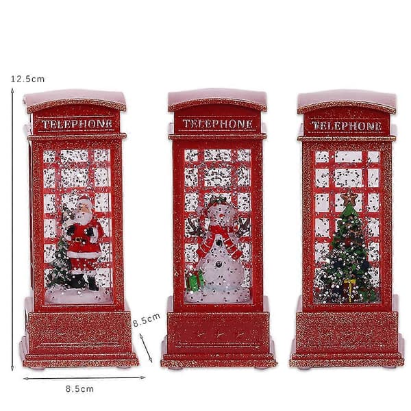 3 Lysende Julemands Telefonboks Figurer – Sne Bordpynt