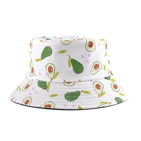 Unisex dubbelsidig hatt, hinkhatt, hinkhatt, flerfärgad tvättbar solhatt i bomull , cap 22 tum -23 tum (vit avokado)
