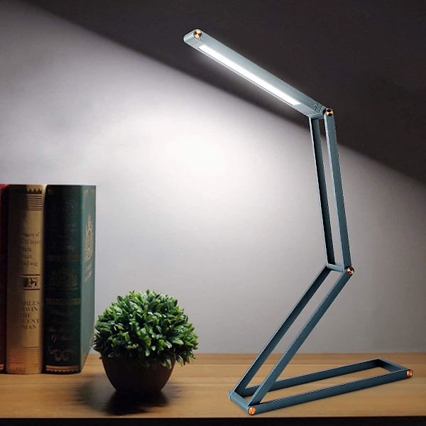 Led-skrivbordslampa, hopfällbar trådlös USB-laddningsbar bordslampa, svängbart lamphuvud, 3 dimbara lägen för sovrum, kontor, högskola, campinggrått område