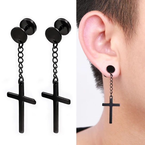 15 par örhängen, svarta örhängen i rostfritt stål för män
