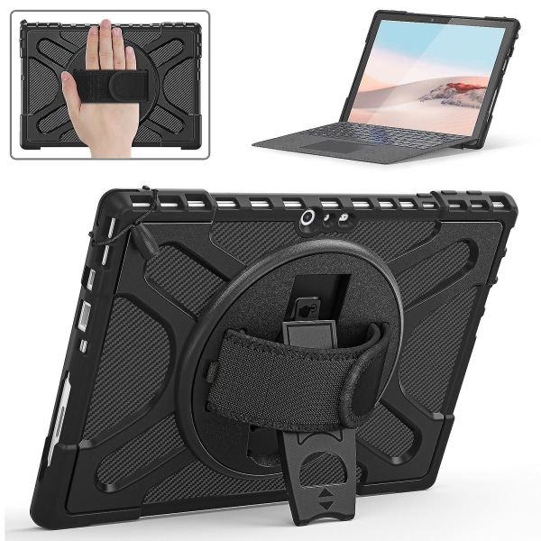 Unik designfodral för Surface Pro 4/5/6/7/7+ med handrem, tangentbordsrem (inget tangentbord), justerbart stativ, kraftigt skyddsfodral, stöttåligt