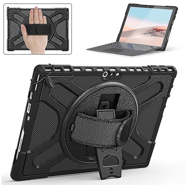 Unikt designet etui til Surface Pro 4/5/6/7/7+ med håndrem, tastaturrem (ingen tastatur), justerbart stativ, robust beskyttelsesetui, stødsikkert