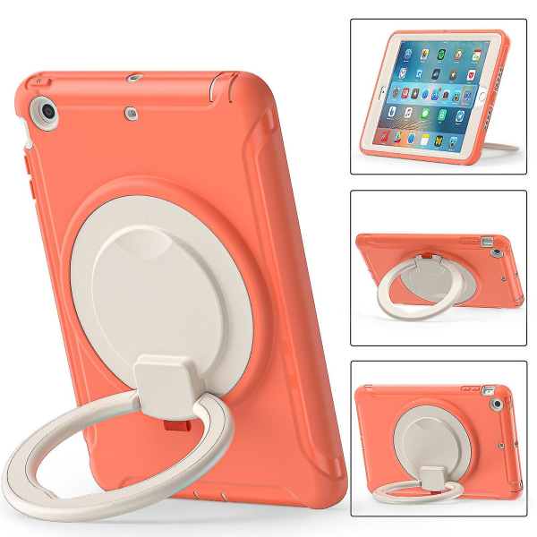 Nytt fodral för iPad Mini 1/2/3 med roterande stativ, stöttåligt, kameraskydd (korallorange)