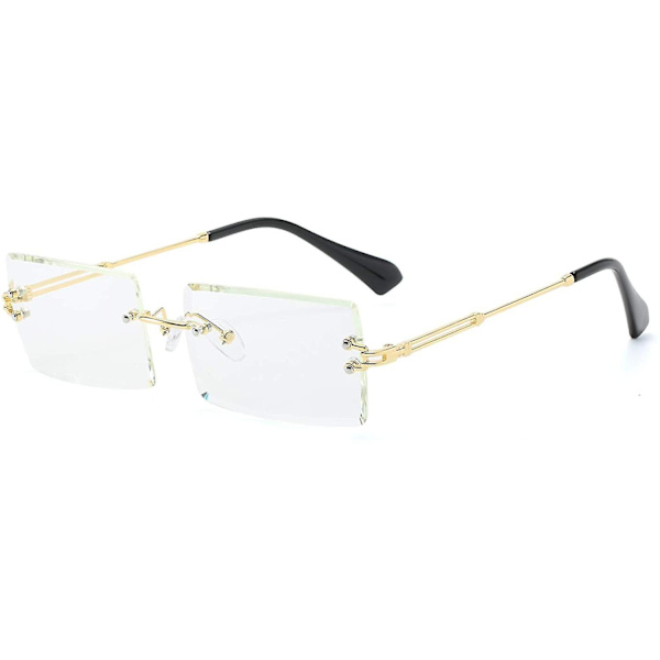 Kehyksettömät suorakaiteen muotoiset aurinkolasit naisille/miehille Ultralight Metal Frame Eyewear Fashion Square Uv400 -lasit Unisex（Läpinäkyvä)