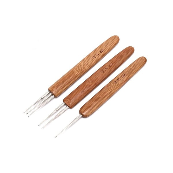 3 stycken 0,75 mm dreadlock virknål bambu handtag krok verktyg för att göra flätor